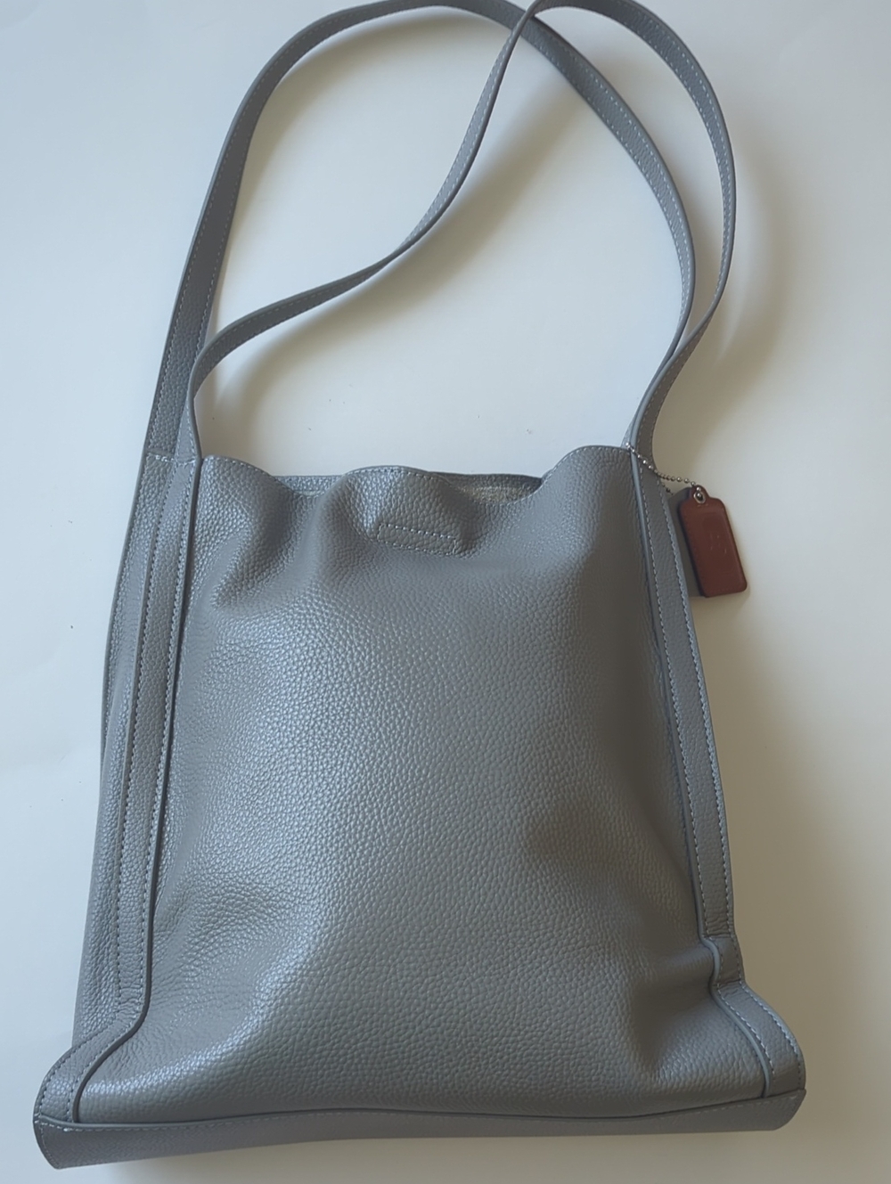 Gray Leather Shoulder Bag with Pebbled Finish
